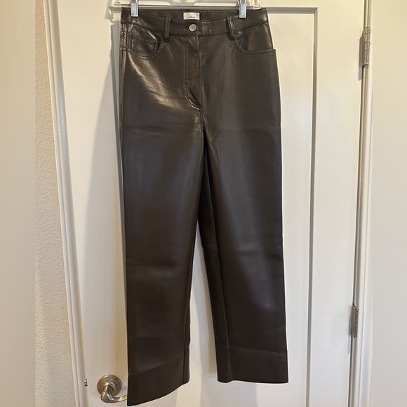 Aritzia Wilfred The Melina Cropped Faux Leather Pant color dark brown Size 4 - Picture 7 of 16